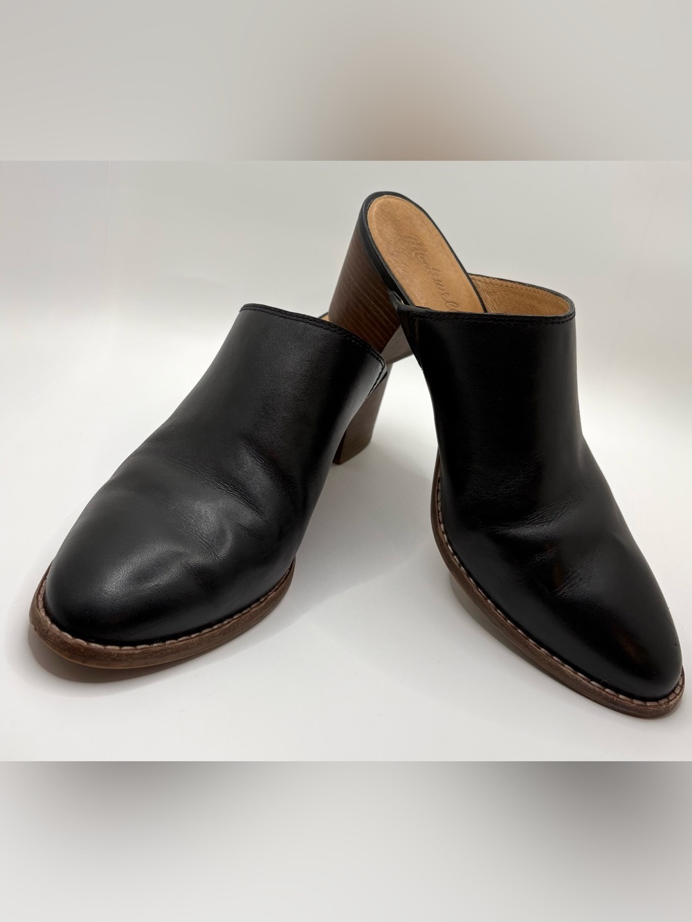 Madewell Women's Black Leather Harper J8560 Mules Clogs Size 9 Block Heel Shoes